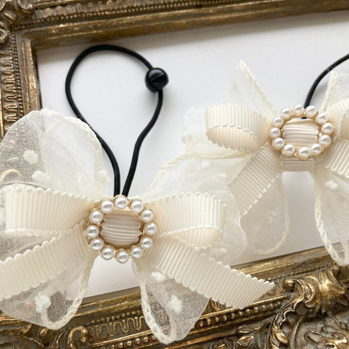 姉妹セット】オーガンジーリボンヘアゴム 天使の羽根