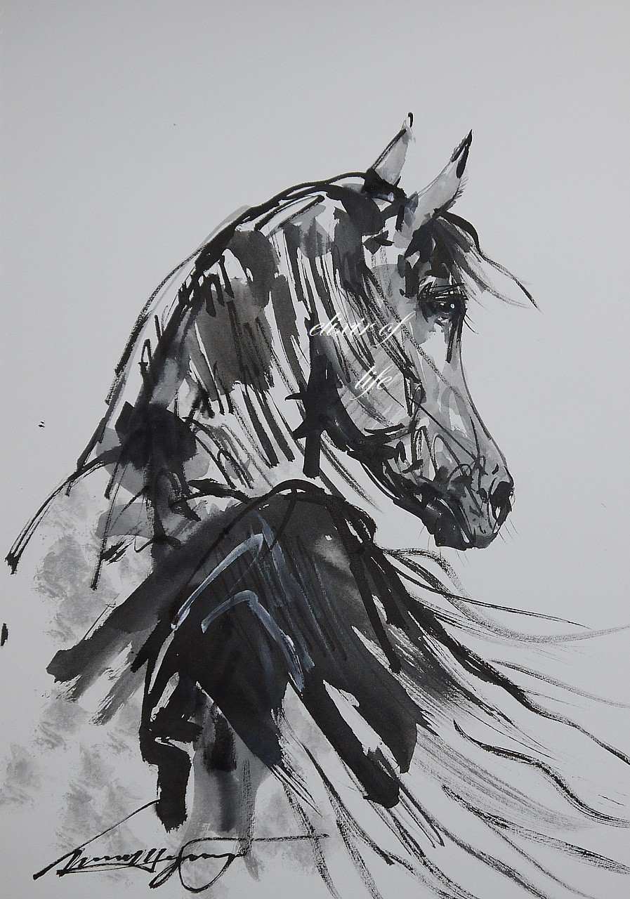 水墨画　馬　ホース　額　アート　インテリア