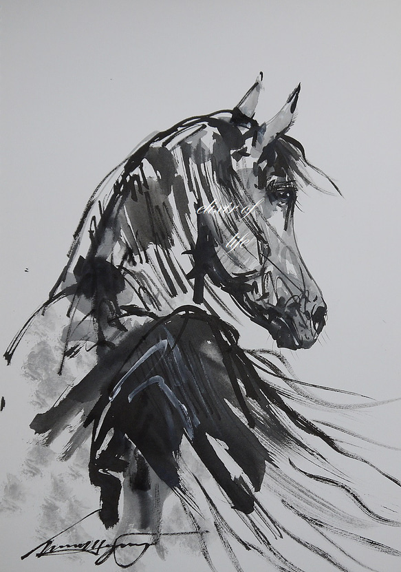水墨画　馬　ホース　額　アート　インテリア 水墨画 馬 ホース 額 アート インテリア （5個馬の壁アート
