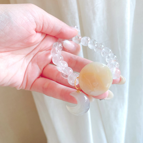 5-544】月山メノウの満月と三日月をカンチェンジュンガ水晶で繋いだ