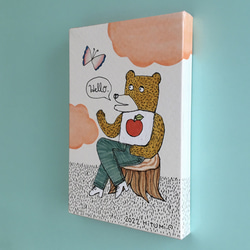 原画『クマの心地いい時間』コラージュイラスト・ポストカードサイズ木製パネル 3枚目の画像