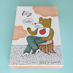 原画『クマの心地いい時間』コラージュイラスト・ポストカードサイズ木製パネル 5枚目の画像