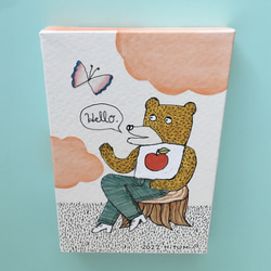 原画『クマの心地いい時間』コラージュイラスト・ポストカードサイズ木製パネル 4枚目の画像