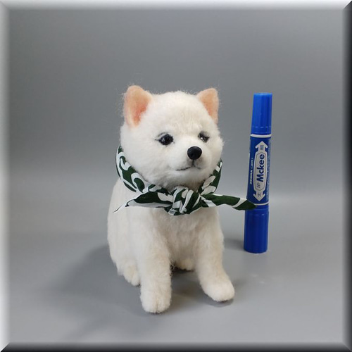 高品質の激安 犬 羊毛フェルト 柴犬 羊毛フェルト 犬フィギュア 白柴犬の子 羊毛フェルト