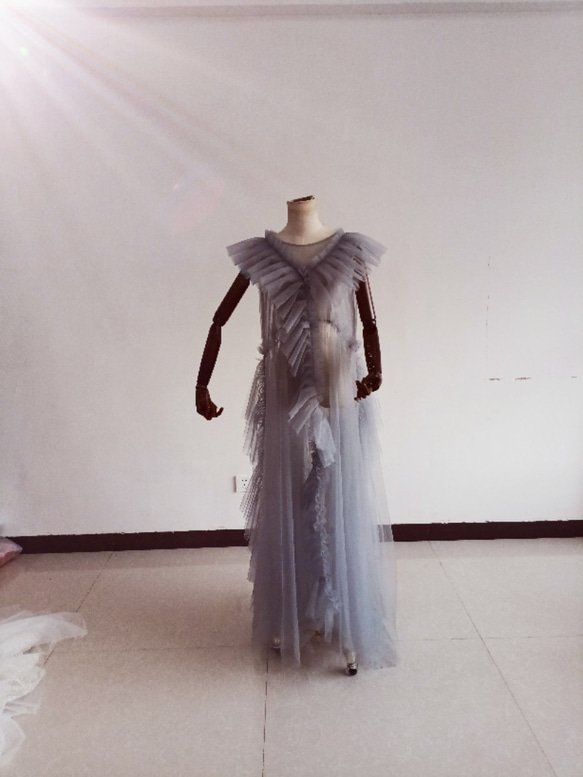 高品質！ 妊婦ドレス マタニティ写真撮影 グレー シースルー  