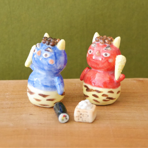 購入済】節分 つまみ細工 赤鬼 青鬼 巻き寿司 お花