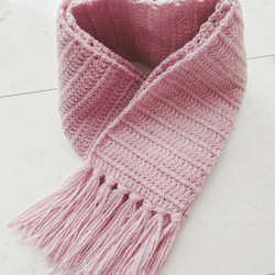マフラー 長編み ピンク フリンジ 編み 手編み 編み物 マフラー