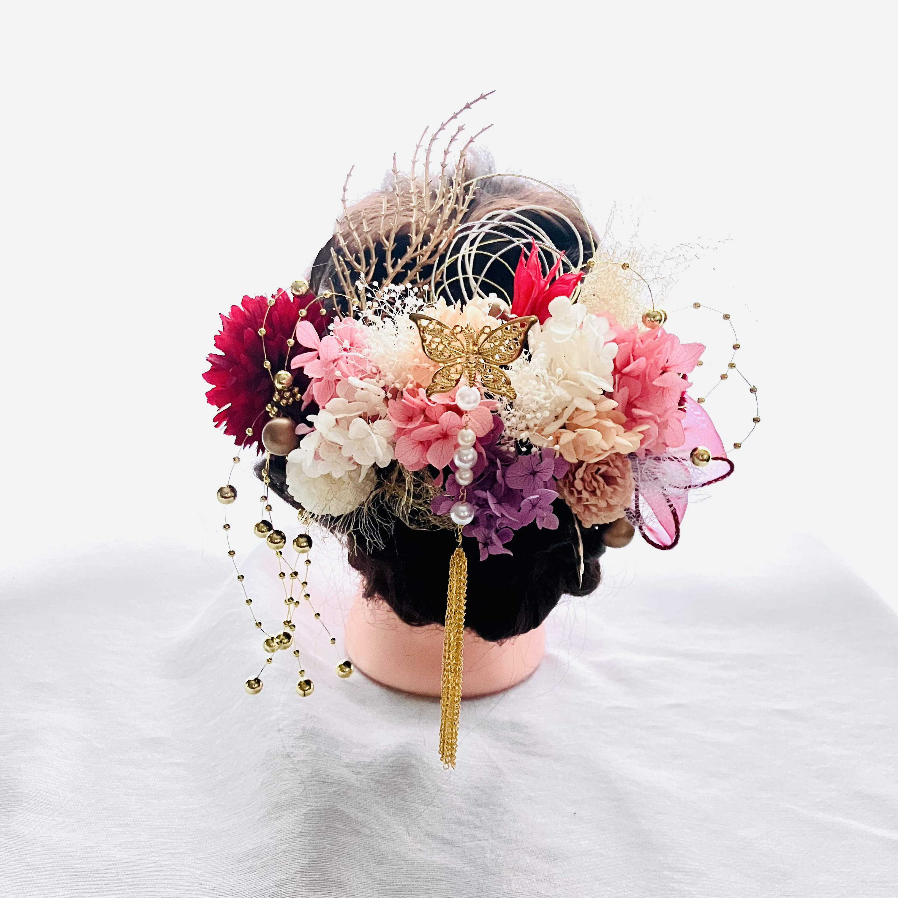 揺れるパール簪【卒業式髪飾り】【結婚式髪飾り】【成人式髪飾り】【ウェディング】簪　水引　金箔　振袖　袴　チュール　成人式