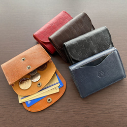 市松×牛革 カードケース 小銭入れ  ミニ財布 コンパクト財布 1枚目の画像