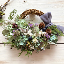 4.アンティーク紫陽花ハーフリース キレイな秋色紫陽花のハーフリース リース Rosa Cherry 通販 15209511