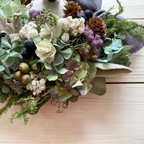 4.秋色紫陽花ハーフリース 秋色紫陽花のシンプルハーフリース リース 葉つみ 通販 14561318