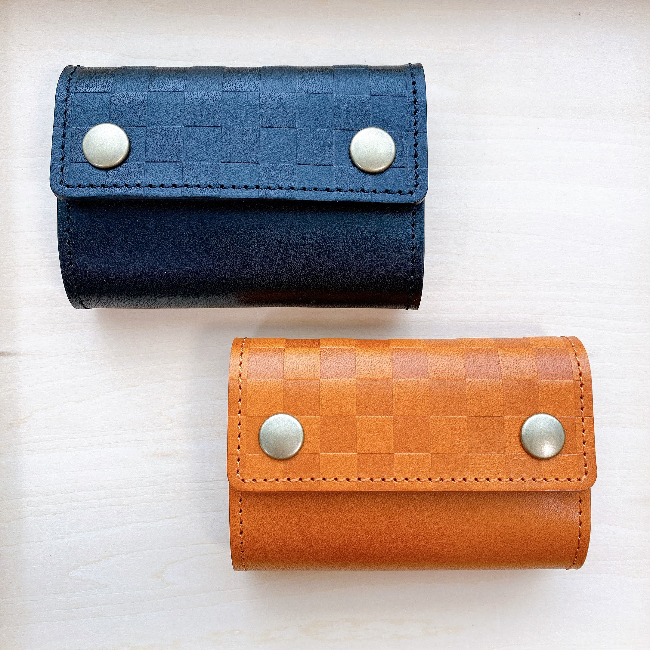 栃木レザー×市松  スマートキー コンパクトキーケース カードキー カード入れ付 9,240円