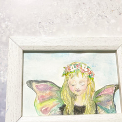 蝶々の女の子　原画　ハンドメイド　一点もの　メルヘン　ゆめかわ　癒し 3枚目の画像