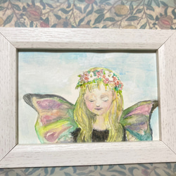 蝶々の女の子　原画　ハンドメイド　一点もの　メルヘン　ゆめかわ　癒し 2枚目の画像