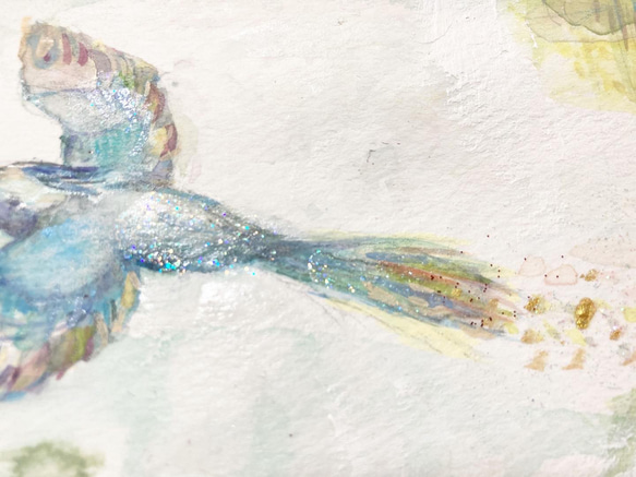 幸せの青い鳥　飛翔　フリー　水彩　アクリル　原画　一点もの　 2枚目の画像