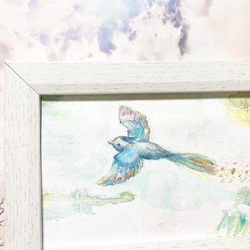 幸せの青い鳥　飛翔　フリー　水彩　アクリル　原画　一点もの　 1枚目の画像
