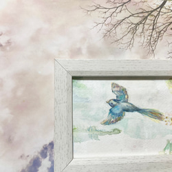 幸せの青い鳥　飛翔　フリー　水彩　アクリル　原画　一点もの　 3枚目の画像