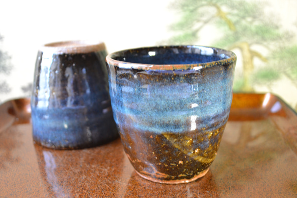 【再入荷！】コスモブルー　フリーカップ　湯呑み2個組　★萩焼　ギフト 7枚目の画像