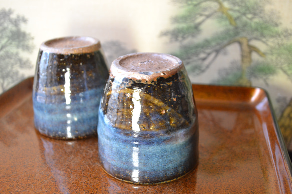 【再入荷！】コスモブルー　フリーカップ　湯呑み2個組　★萩焼　ギフト 2枚目の画像