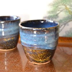 【再入荷！】コスモブルー　フリーカップ　湯呑み2個組　★萩焼　ギフト 3枚目の画像