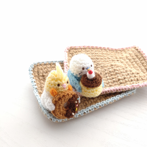 コースター　３枚セット　インコ　スイーツ　チェック コースター3枚セットインコスイーツチェック