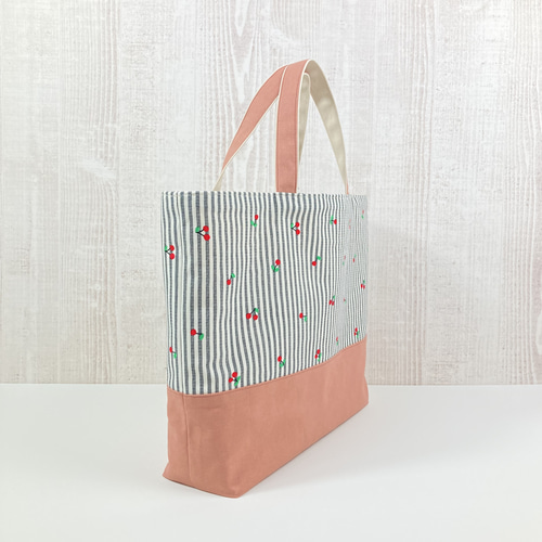 入園入学グッズ＊レッスンバック♡ストライプとさくらんぼ＋