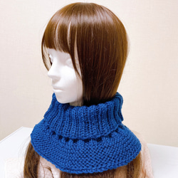 ネックウォーマー　ブルー　手編み　男女兼用　なんちゃってセーター　スヌード　リブ 2枚目の画像