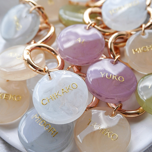 両面文字入可【くすみ×マーブルM】全5色 レジン キーホルダー 名入れ