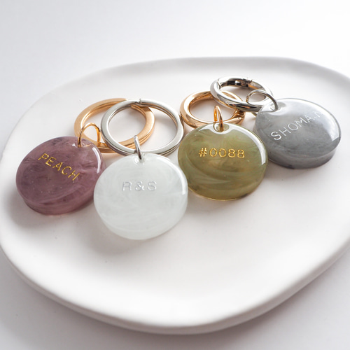 両面文字入可【くすみ×マーブルM】全5色 レジン キーホルダー 名入れ