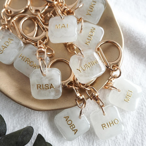 両面文字入可【くすみ×マーブルS】全5色 名入れ レジン キーホルダー