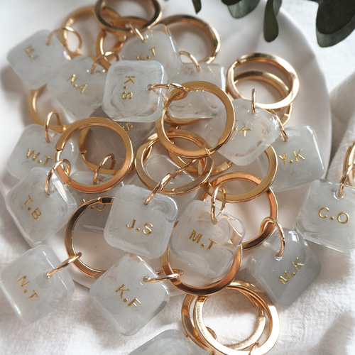 両面文字入可【くすみ×マーブルS】全5色 名入れ レジン キーホルダー