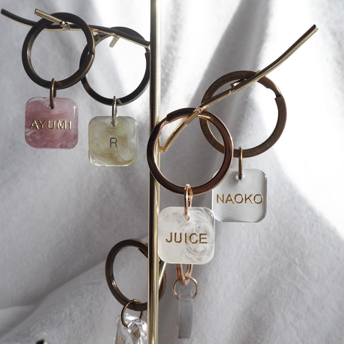 両面文字入可【くすみ×マーブルS】全5色 名入れ レジン キーホルダー