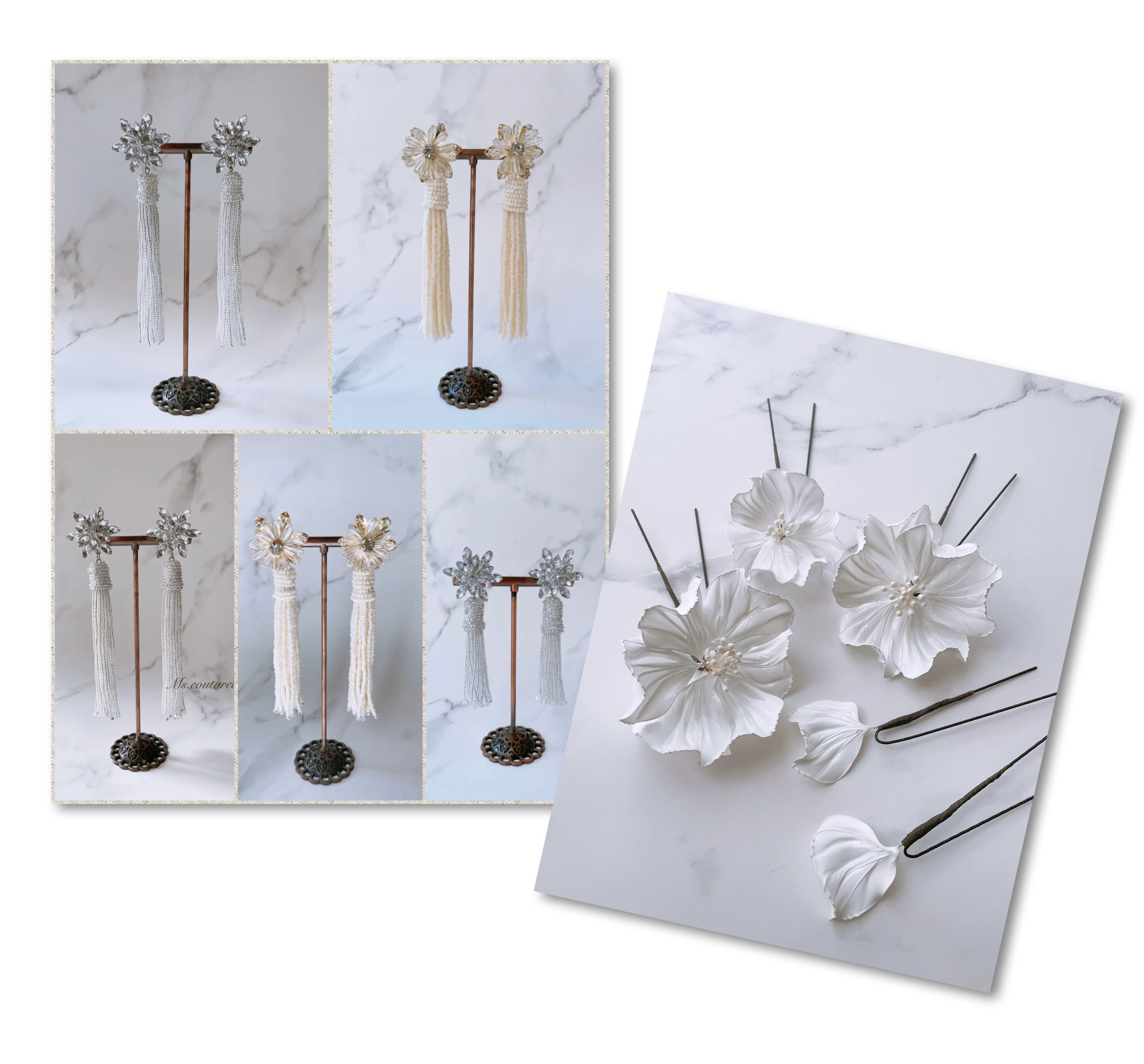 【THANKS SET】シルバーワイヤー×スノーホワイト⌘花芯ホワイト＋選べるピアス５種