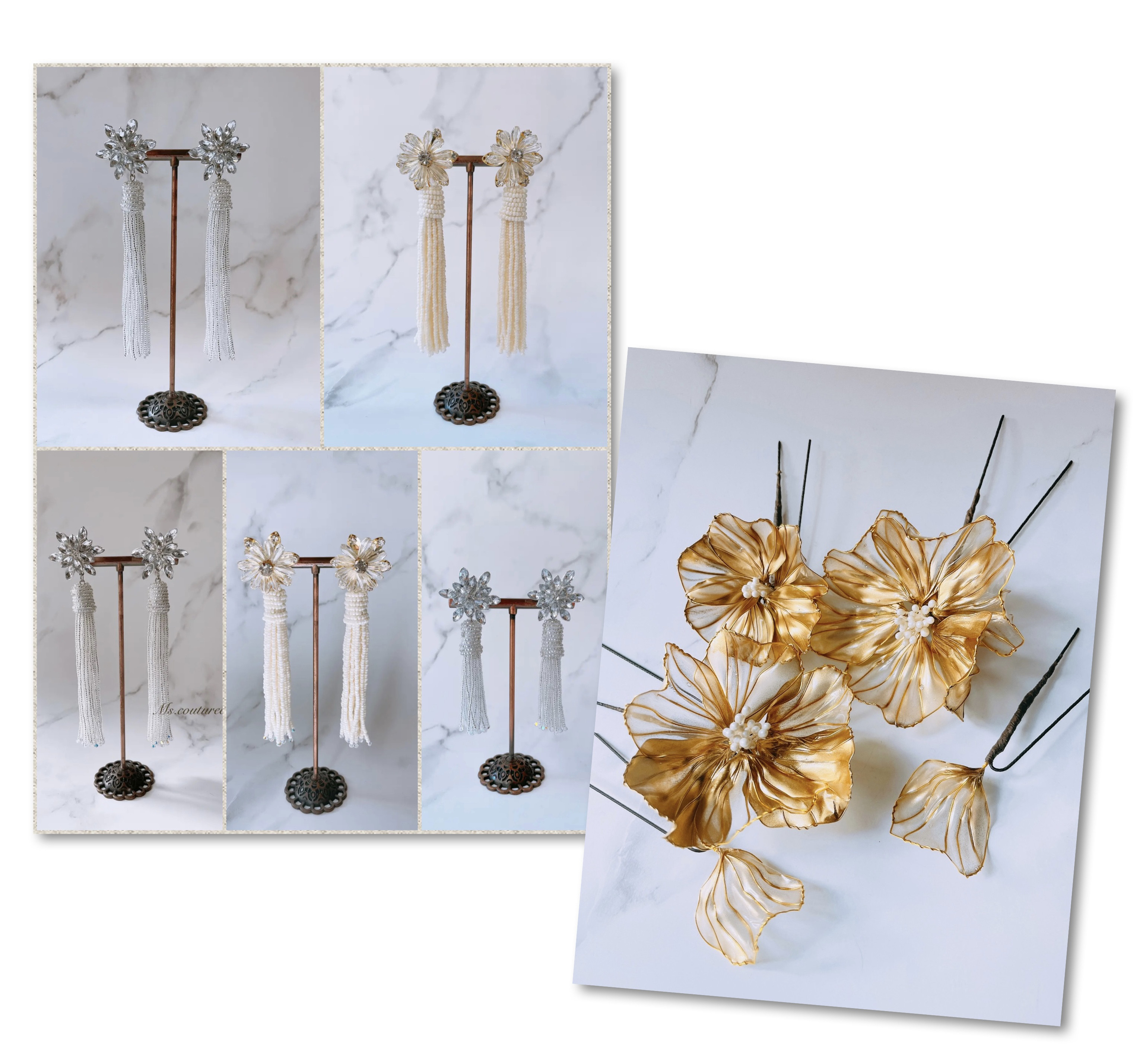 【THANKS SET】ゴールドワイヤー×ゴールド⌘花芯ホワイト＋選べるピアス５種