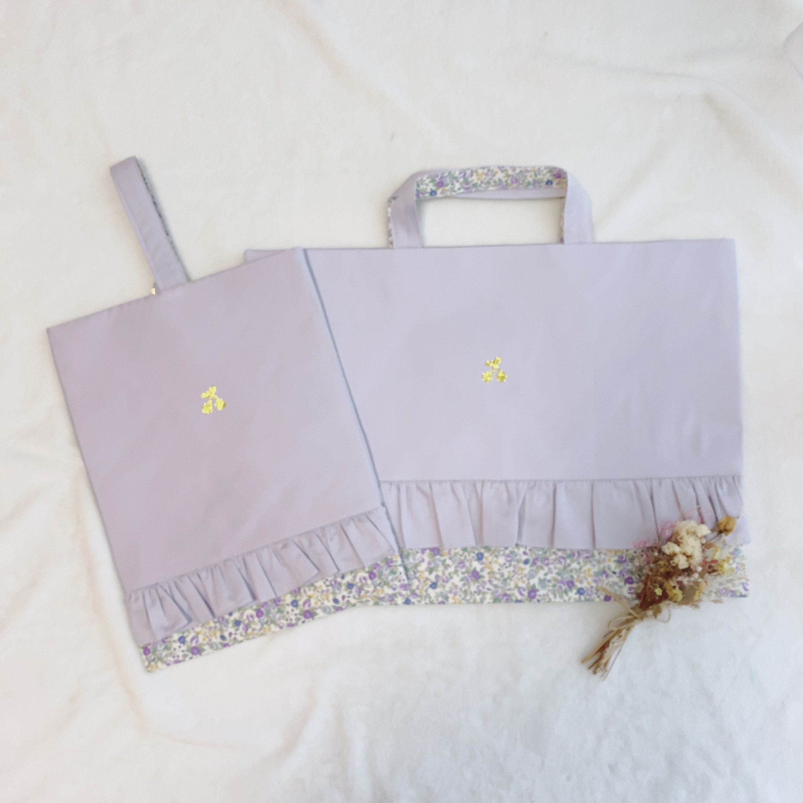 入園入学グッズ　花柄×パステルパープル　4点セット