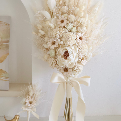 【完成品の販売】ウエディングブーケ ドライフラワー風ブーケ ウェディングブーケ ドライフラワーブーケ 秋冬ブーケ | Pay ID