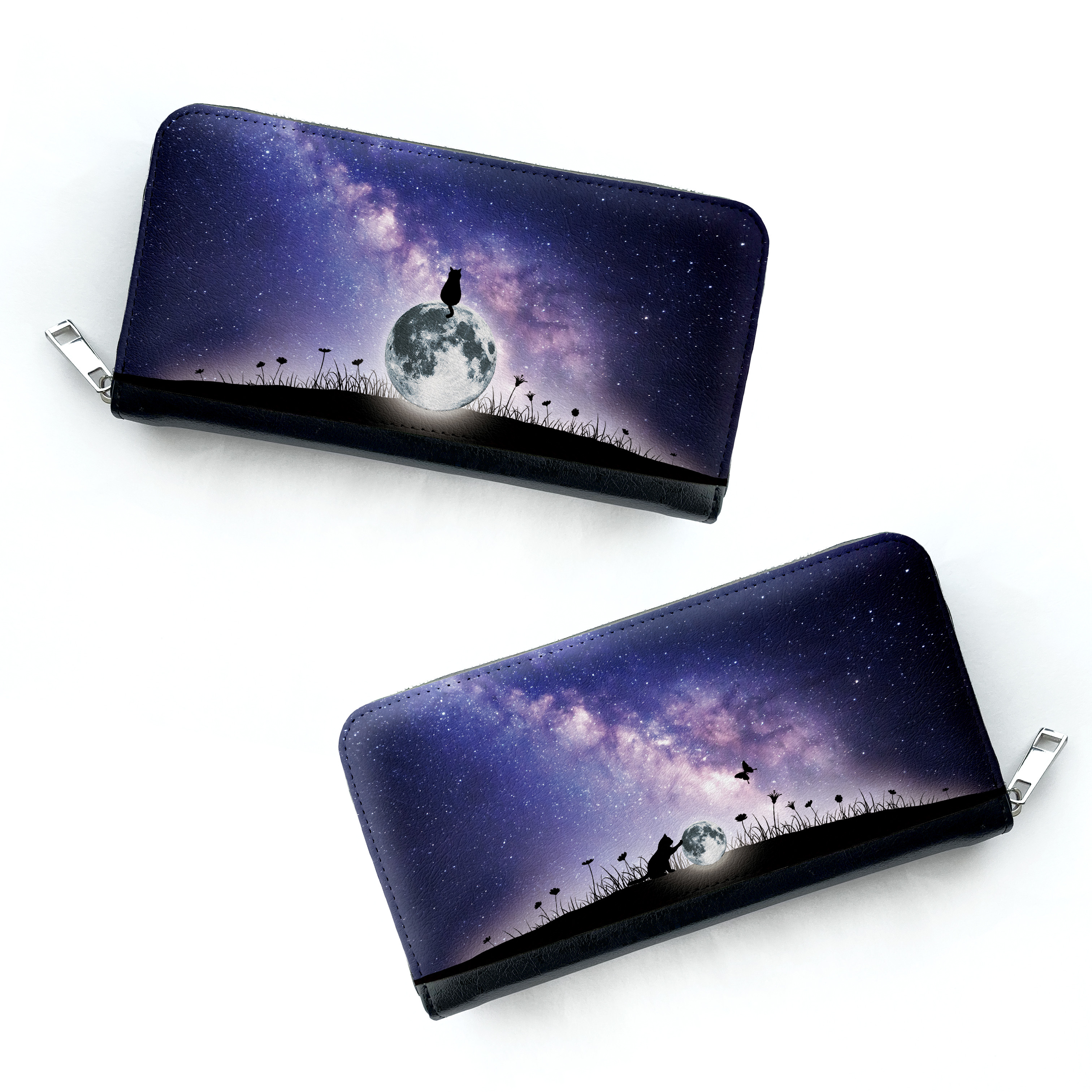 月と猫♡Milky Rose　長財布　天の川　星　星空　月　ねこ