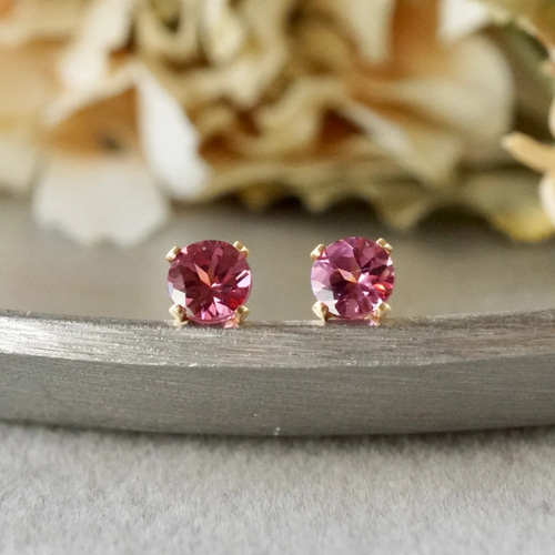 マラヤガーネット 天然石 ピアス ゴールド 送料無料】1月誕生石 マラヤガーネット スタッドピアス 14kゴールド