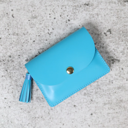 可愛い　コンパクト財布　アコーデオン　大容量　ターコイズブルー　ミニ財布　タッセル 3枚目の画像