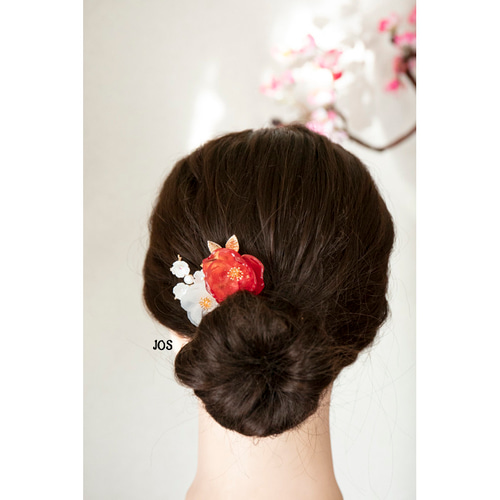紅白椿と桜のヘアコーム 髪飾り ヘアアクセサリー コーム JOS