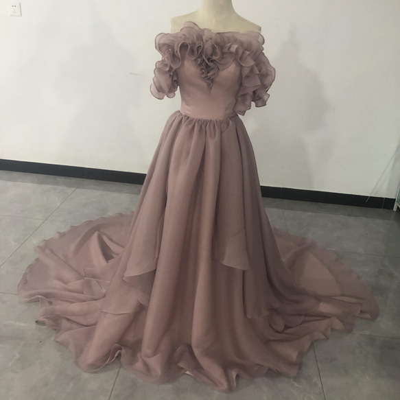 アシメドレス パーティードレス ピンク オフショルダー 花嫁 拳式  