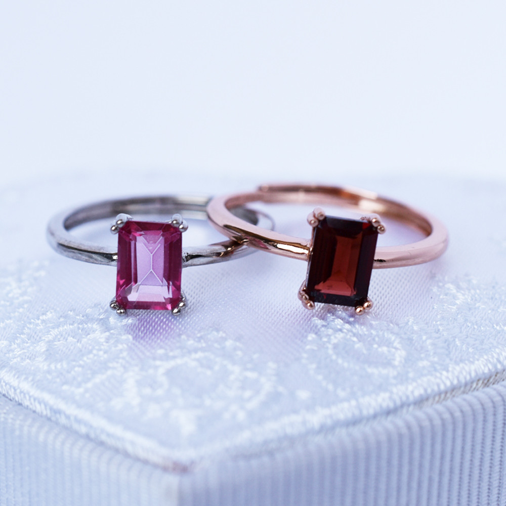 ガーネット、ピンクトパーズ：指輪、リング：ピンクゴールド：四角、長方形、レグタングル【Creema限定】【送料無料】