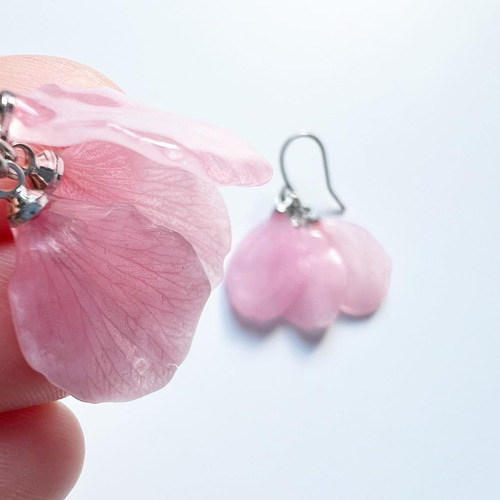 本物の桜 桜の花びら耳飾り(ピアスorイヤリング)♢Sakura pink