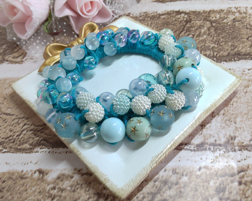 ☆マコ☆様 シュシュ☆ビーズ ヘアゴム☆ハンドメイド ブルーサンドストーン ☆マコ☆様 シュシュ☆ビーズ ヘアゴム☆ハンドメイド ブルー