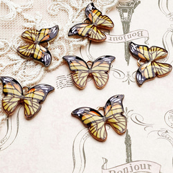エナメル蝶チャーム（リアルプリント）６個イエロー 2枚目の画像