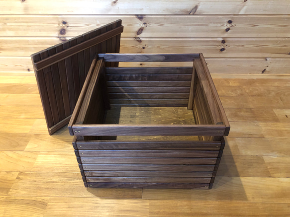 wood storage box【walnut】(収納/ボックス/ストレージ/テーブル/キャンプ/アウトドア) 3枚目の画像