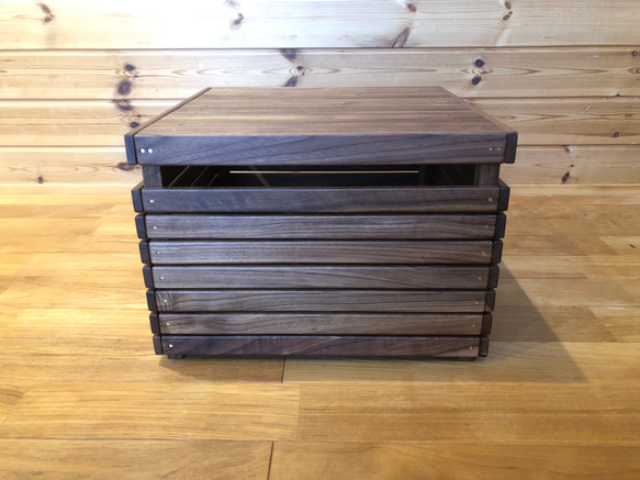 wood storage box【walnut】(収納/ボックス/ストレージ/テーブル/キャンプ/アウトドア) 2枚目の画像