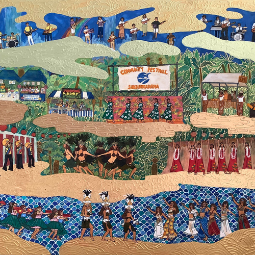 七里ヶ浜夏祭り 日本画F30号 「Shichirigahama Summer Festival