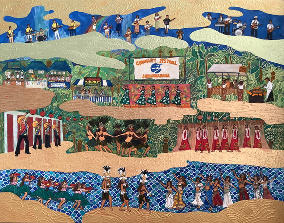 七里ヶ浜夏祭り 日本画F30号 「Shichirigahama Summer Festival