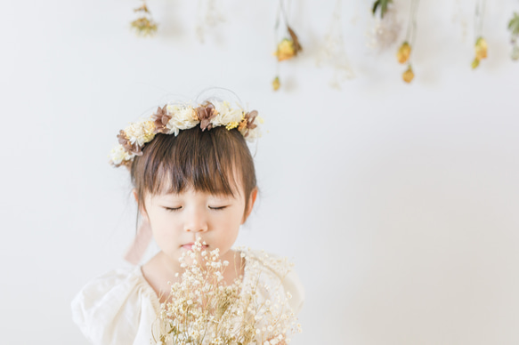 【送料無料】ベビー　キッズ　花冠　~natural browngreen~  花かんむり　はなかんむり　結婚式　子供用 5枚目の画像